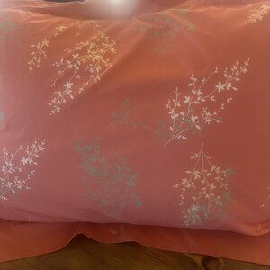 Set Of 2 Standard Shams Asian Wildflower Motif Peach White Grey Cotton